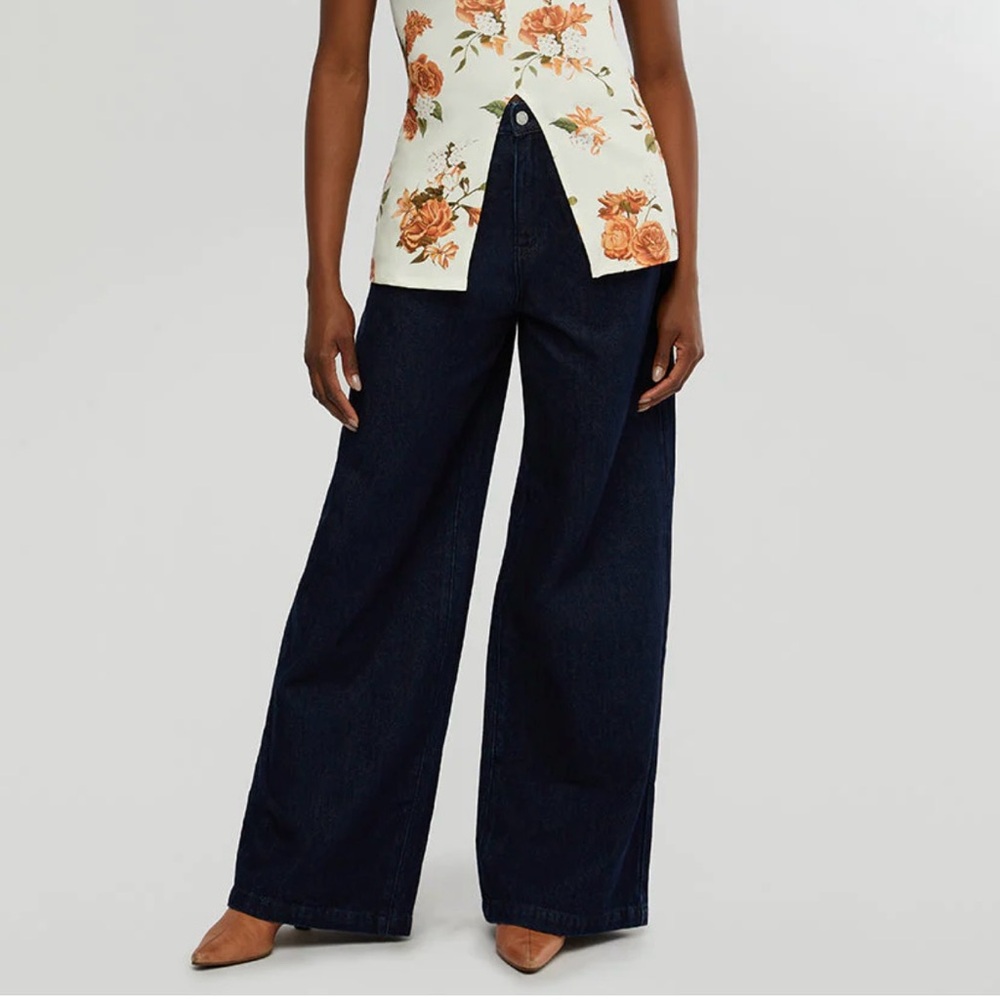 WeWoreWhat High Rise Pleated Wide Leg Pants, Raw Wash